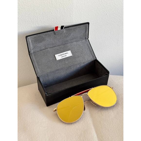 Thom Browne Titanium Aviator Pilot Frame Mirrored Gold Sunglasses - Picture 2 of 12